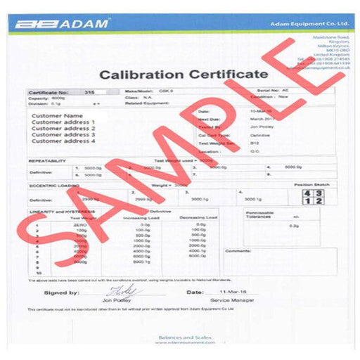 700660289 Calibration Certificate for AELP, PT, PTS - Inscale Scales